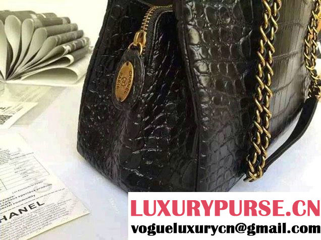 Chanel Alligator Pattern Small Shopping Bag Black 2015