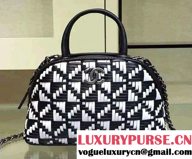 Chanel Calfskin and Braided Fabric Bowling Small Bag 2015