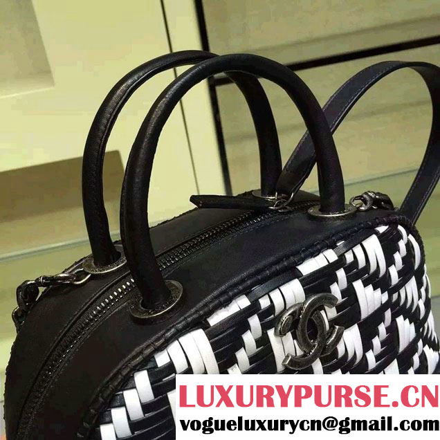 Chanel Calfskin and Braided Fabric Bowling Small Bag 2015