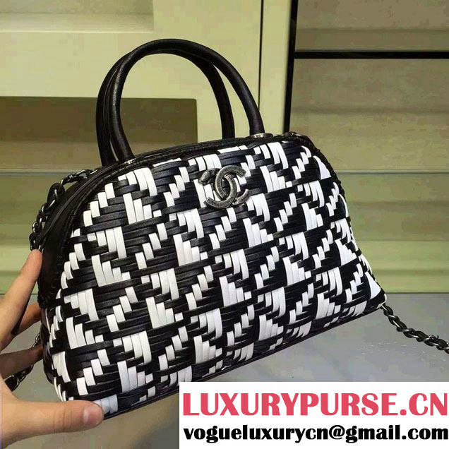 Chanel Calfskin and Braided Fabric Bowling Small Bag 2015