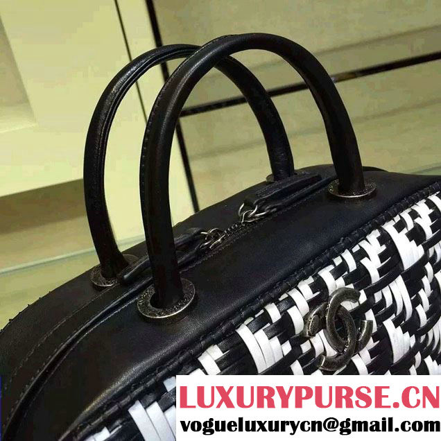 Chanel Calfskin and Braided Fabric Bowling Large Bag 2015