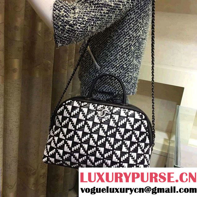 Chanel Calfskin and Braided Fabric Bowling Large Bag 2015