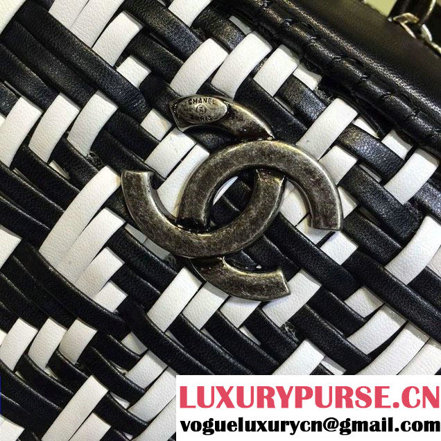 Chanel Calfskin and Braided Fabric Bowling Large Bag 2015