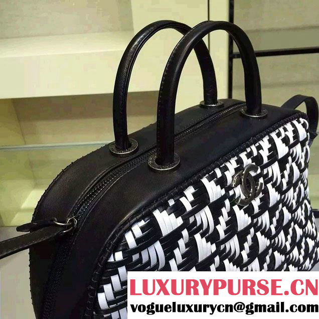 Chanel Calfskin and Braided Fabric Bowling Large Bag 2015