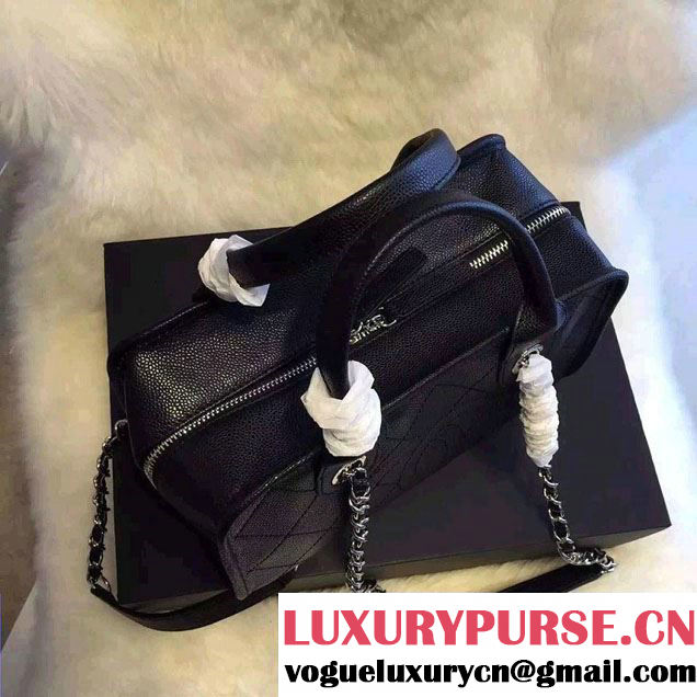 Chanel CC Caviar Leather Bowling Shopping Tote Bag Black Fall Winter 2015