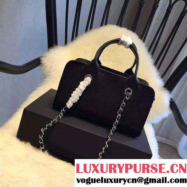 Chanel CC Caviar Leather Bowling Shopping Tote Bag Black Fall Winter 2015
