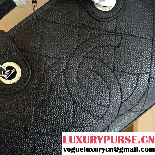 Chanel CC Caviar Leather Bowling Shopping Tote Bag Black Fall Winter 2015