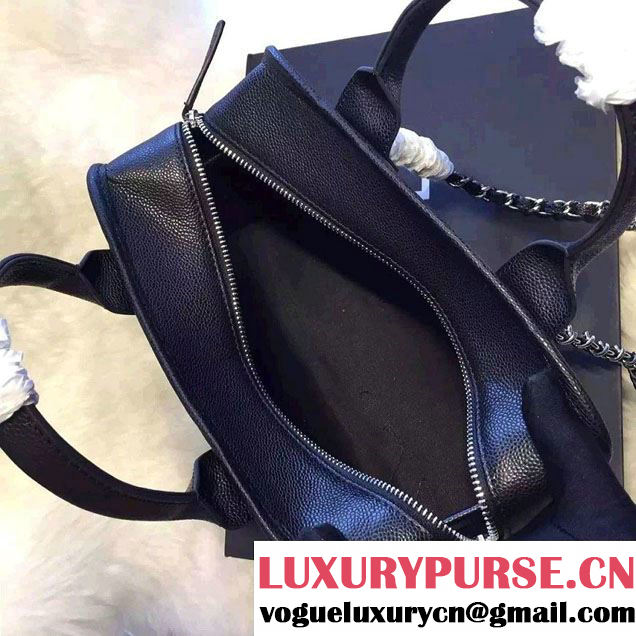 Chanel CC Caviar Leather Bowling Shopping Tote Bag Black Fall Winter 2015