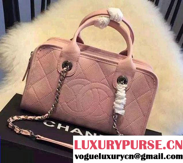 Chanel CC Caviar Leather Bowling Shopping Tote Bag Pink Fall Winter 2015