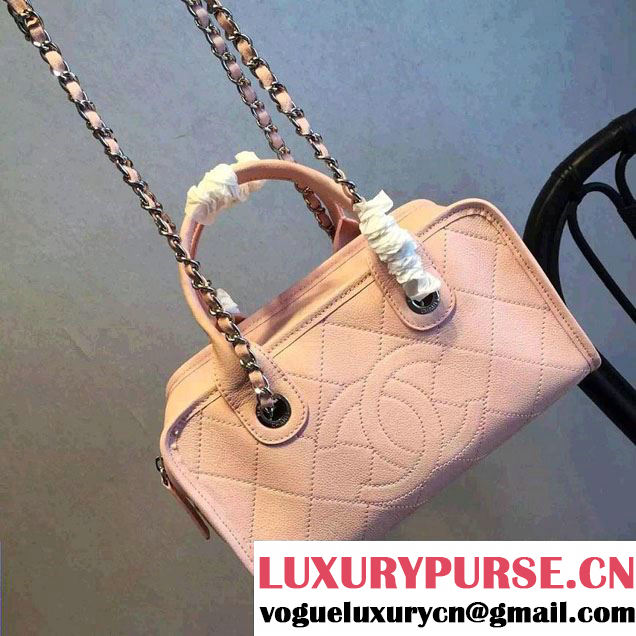 Chanel CC Caviar Leather Bowling Shopping Tote Bag Pink Fall Winter 2015