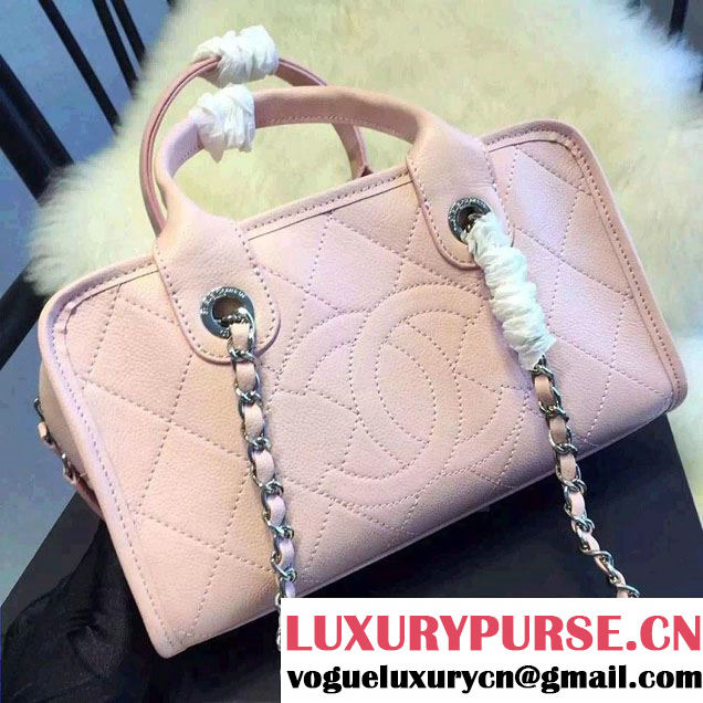 Chanel CC Caviar Leather Bowling Shopping Tote Bag Pink Fall Winter 2015