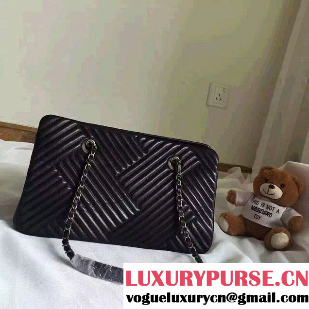 Chanel Quilted Lambskin Shopping Tote Bag Black Fall Winter 2015