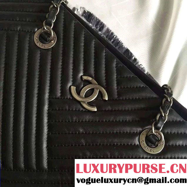 Chanel Quilted Lambskin Shopping Tote Bag Black Fall Winter 2015