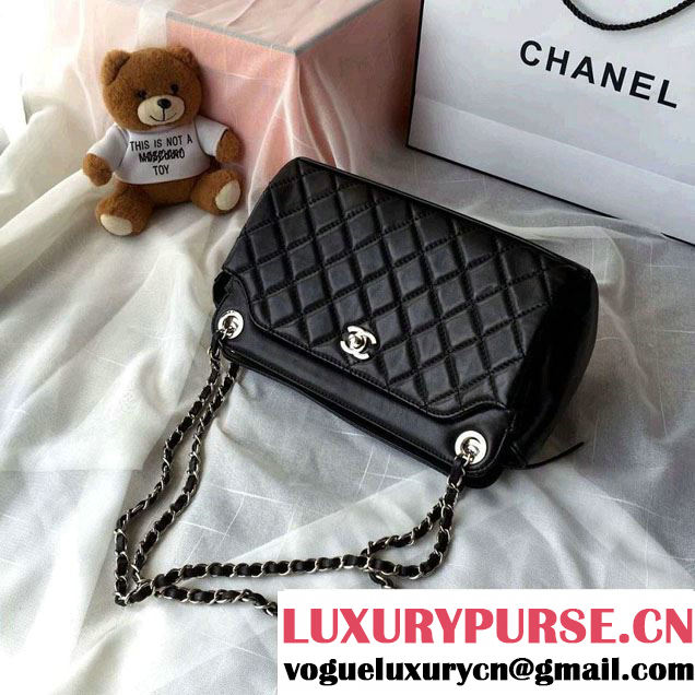 Chanel Lambskin Leather Shopping Tote Bag Black Fall Winter 2015