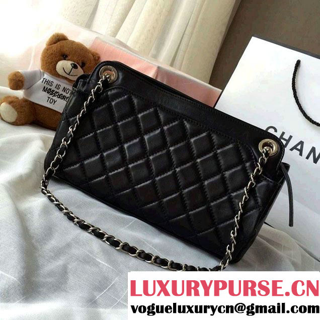 Chanel Lambskin Leather Shopping Tote Bag Black Fall Winter 2015