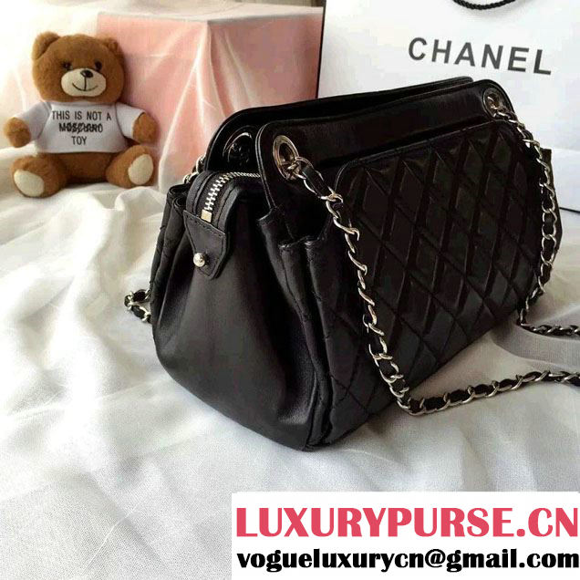 Chanel Lambskin Leather Shopping Tote Bag Black Fall Winter 2015