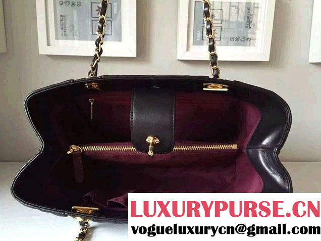 Chanel Lambskin Shopping Tote Bag Black Gold Fall Winter 2015