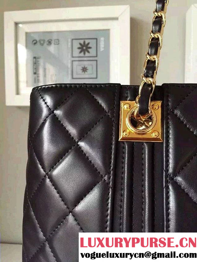 Chanel Lambskin Shopping Tote Bag Black Gold Fall Winter 2015