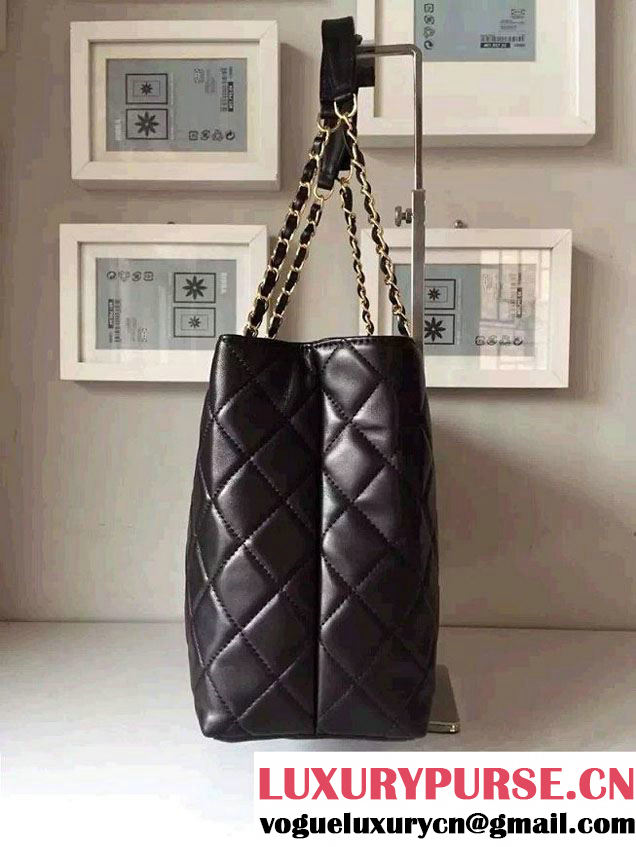 Chanel Lambskin Shopping Tote Bag Black Gold Fall Winter 2015