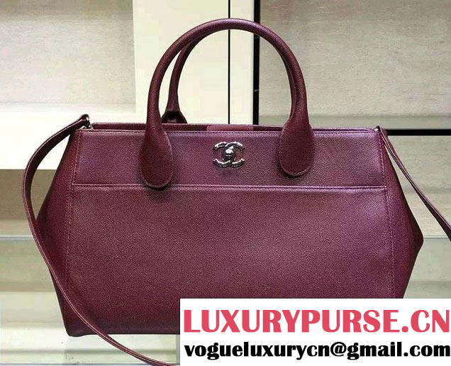 Chanel Grained Calfskin Shopping Bag Burgundy with Shoulder Strap A93126 2015/2016