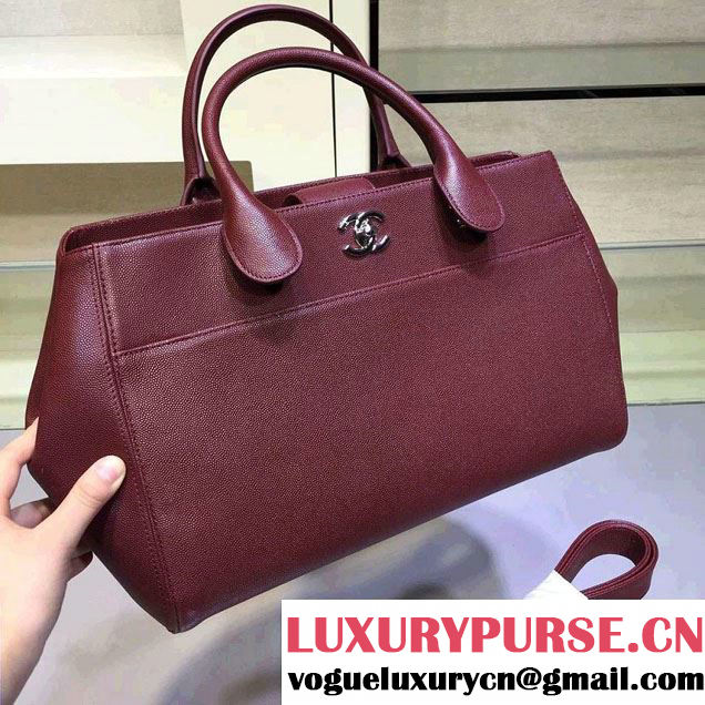 Chanel Grained Calfskin Shopping Bag Burgundy with Shoulder Strap A93126 2015/2016