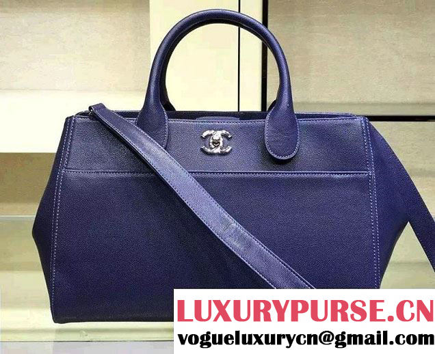 Chanel Grained Calfskin Shopping Bag Royal Blue with Shoulder Strap A93126 2015/2016