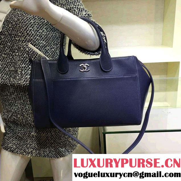 Chanel Grained Calfskin Shopping Bag Royal Blue with Shoulder Strap A93126 2015/2016