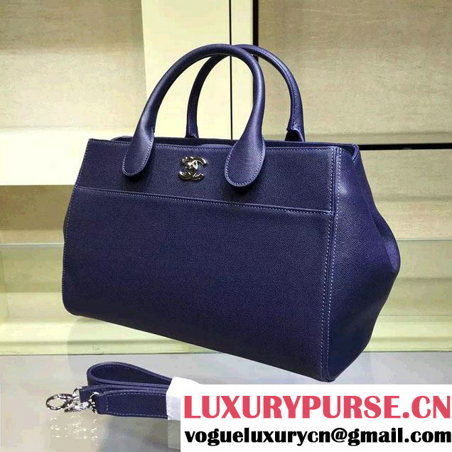Chanel Grained Calfskin Shopping Bag Royal Blue with Shoulder Strap A93126 2015/2016