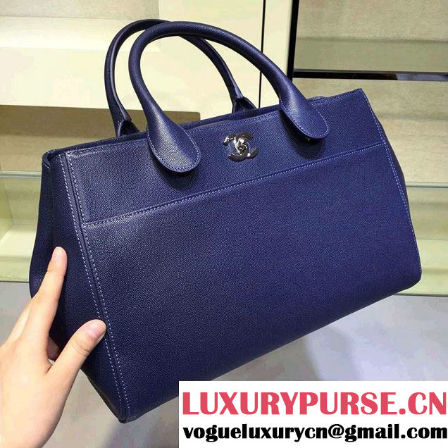 Chanel Grained Calfskin Shopping Bag Royal Blue with Shoulder Strap A93126 2015/2016