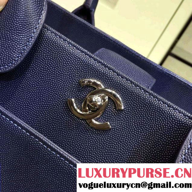 Chanel Grained Calfskin Shopping Bag Royal Blue with Shoulder Strap A93126 2015/2016