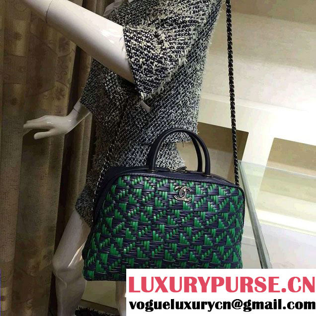 Chanel Calfskin and Braided Fabric Bowling Large Bag Royal Blue 2015