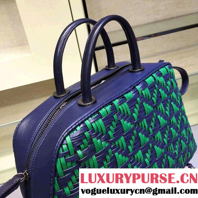 Chanel Calfskin and Braided Fabric Bowling Large Bag Royal Blue 2015