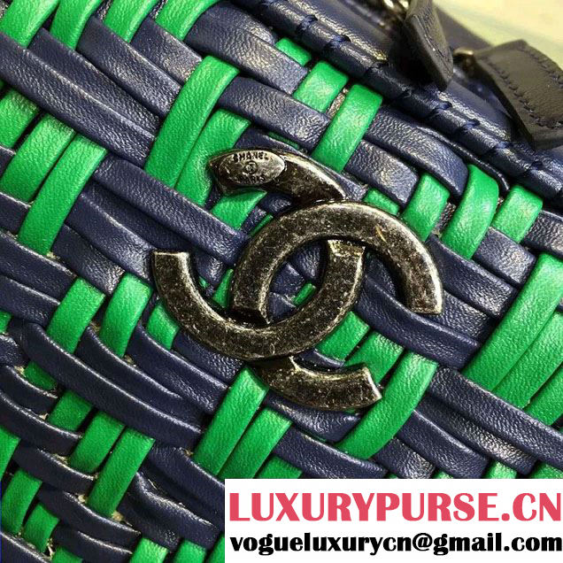 Chanel Calfskin and Braided Fabric Bowling Large Bag Royal Blue 2015