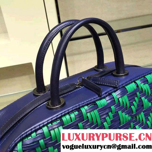 Chanel Calfskin and Braided Fabric Bowling Large Bag Royal Blue 2015