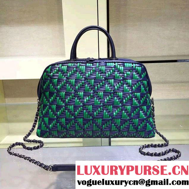 Chanel Calfskin and Braided Fabric Bowling Large Bag Royal Blue 2015