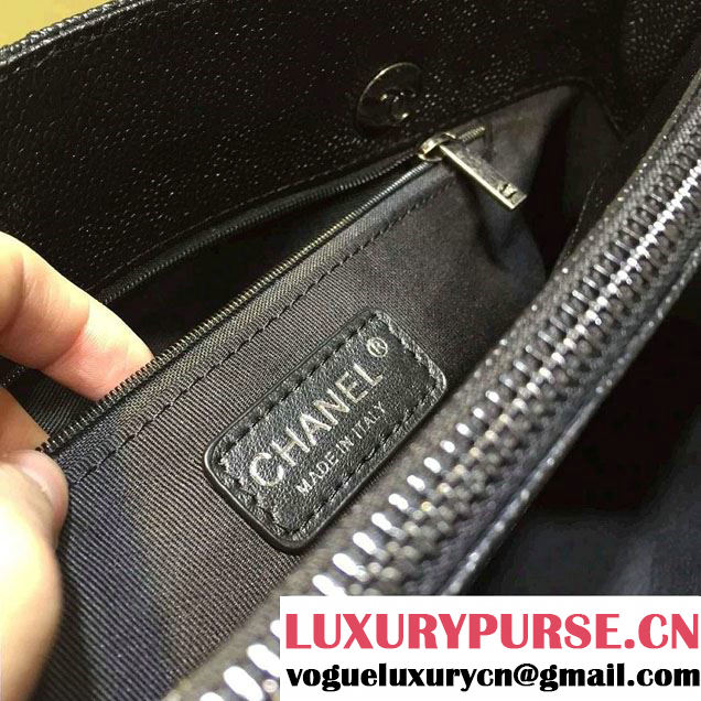 Chanel Grained Vegetal Calfskin Shopping Small Bag A94850 Black 2015/2016