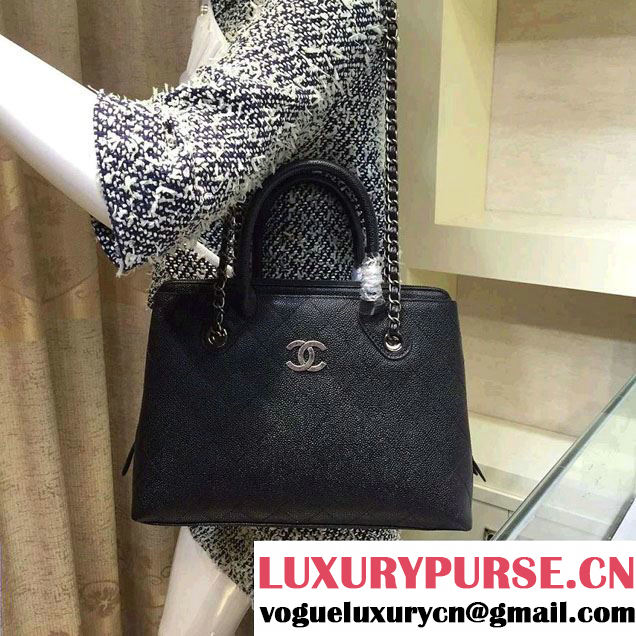 Chanel Grained Vegetal Calfskin Shopping Small Bag A94850 Black 2015/2016