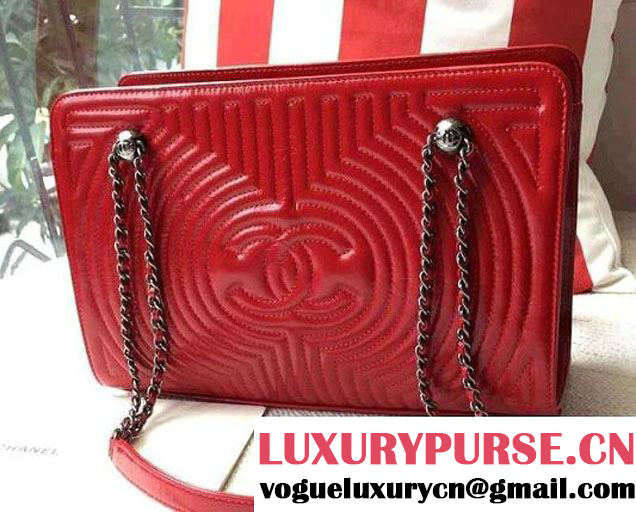 Chanel Small Geometric Waxy Calfskin Shopping Shoulder Bag Red 2015/2016