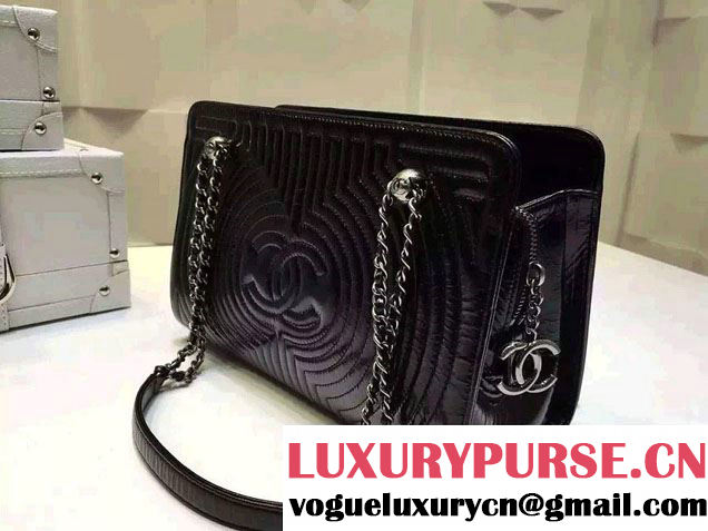 Chanel Large Geometric Waxy Calfskin Shopping Shoulder Bag Black 2015/2016