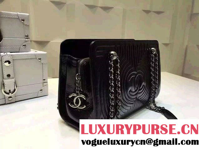 Chanel Large Geometric Waxy Calfskin Shopping Shoulder Bag Black 2015/2016