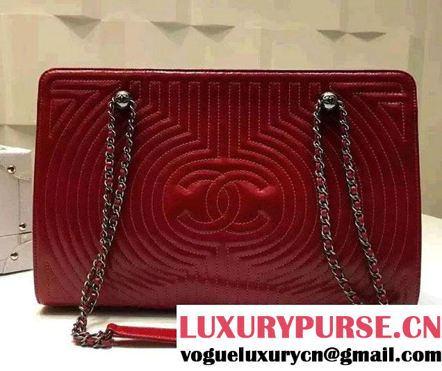 Chanel Large Geometric Waxy Calfskin Shopping Shoulder Bag Red 2015/2016