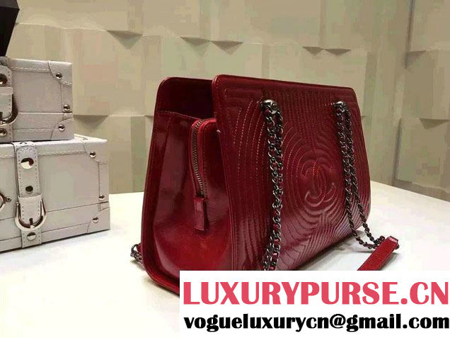 Chanel Large Geometric Waxy Calfskin Shopping Shoulder Bag Red 2015/2016