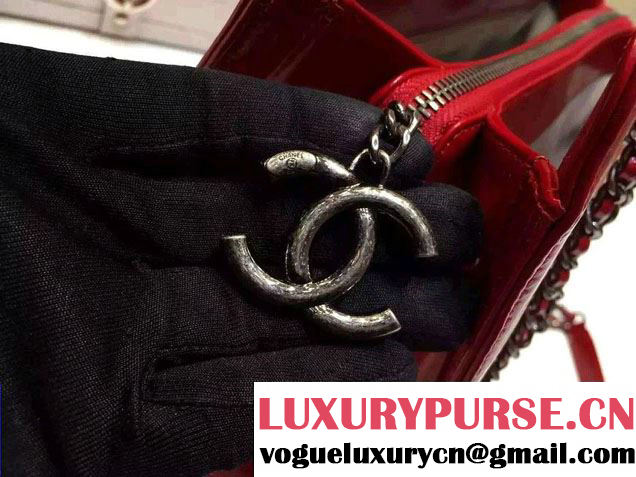Chanel Large Geometric Waxy Calfskin Shopping Shoulder Bag Red 2015/2016