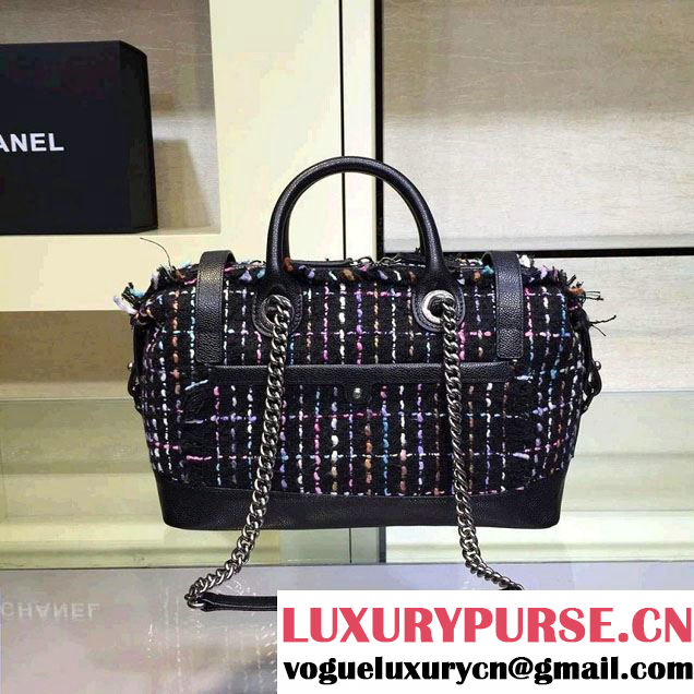 Chanel Tweed And Calfskin Top Handle Bowling Bag 2015/2016