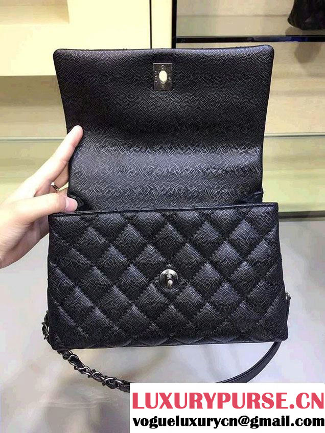 Chanel Lizard Top Handle Grained Calfskin Flap Shoulder Small Bag A92991 Black/Red 2015/2016
