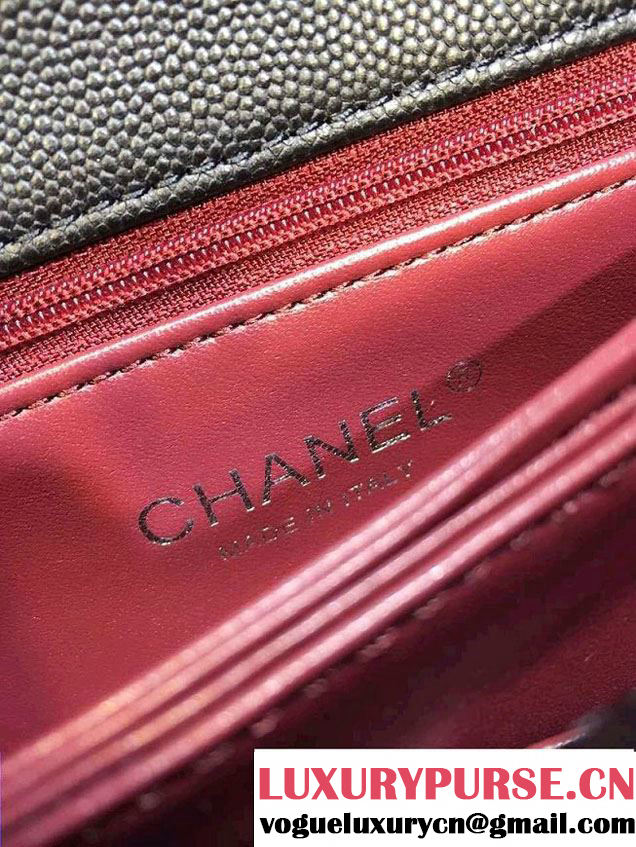 Chanel Lizard Top Handle Grained Calfskin Flap Shoulder Small Bag A92991 Black/Red 2015/2016