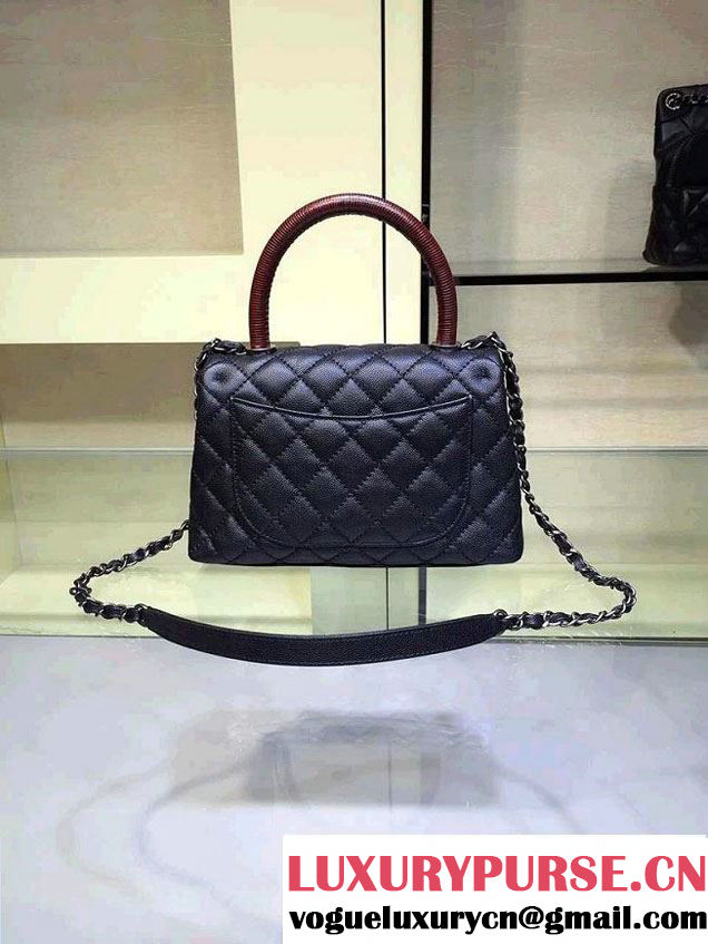 Chanel Lizard Top Handle Grained Calfskin Flap Shoulder Small Bag A92991 Black/Red 2015/2016