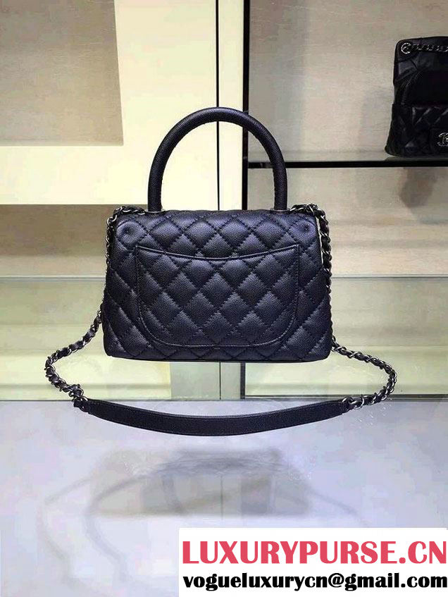 Chanel Lizard Top Handle Grained Calfskin Flap Shoulder Small Bag A92991 Black 2015/2016
