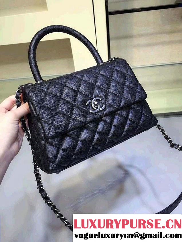 Chanel Lizard Top Handle Grained Calfskin Flap Shoulder Small Bag A92991 Black 2015/2016