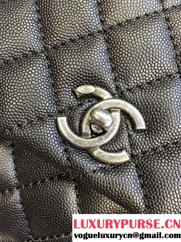 Chanel Lizard Top Handle Grained Calfskin Flap Shoulder Small Bag A92991 Black 2015/2016